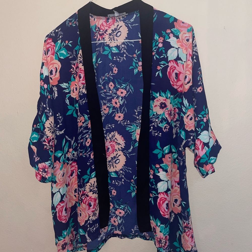 Flower Cardigan-  Navy & light fabric